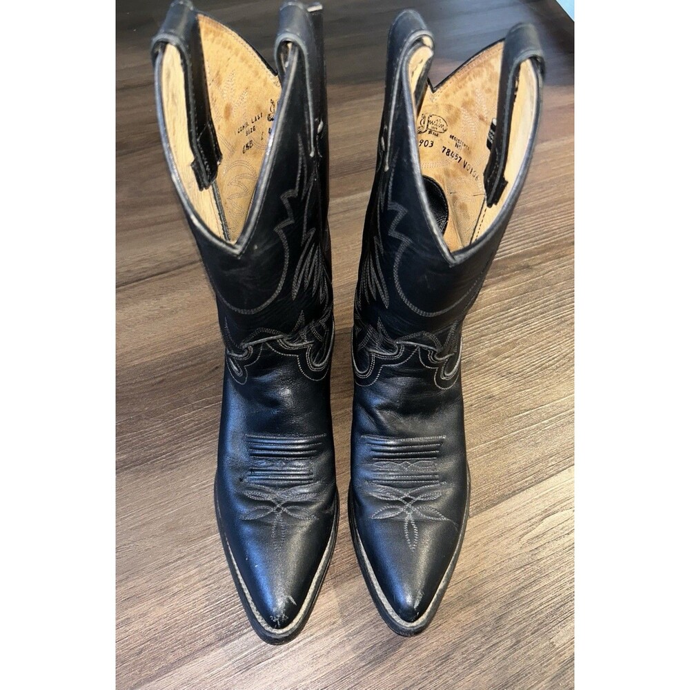 Vintage Justin L4903 Black Leather Cowboy Boots Women's Size 6.5 B Western J-Toe